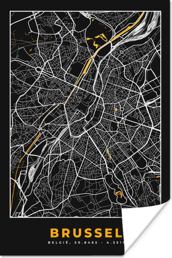 Poster Stadskaart - Brussel - Goud - Kaart - Plattegrond - 20x30 cm