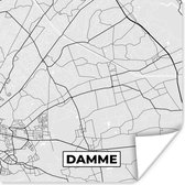 Poster Zwart Wit – België – Plattegrond – Stadskaart – Kaart – Damme - 100x100 cm XXL
