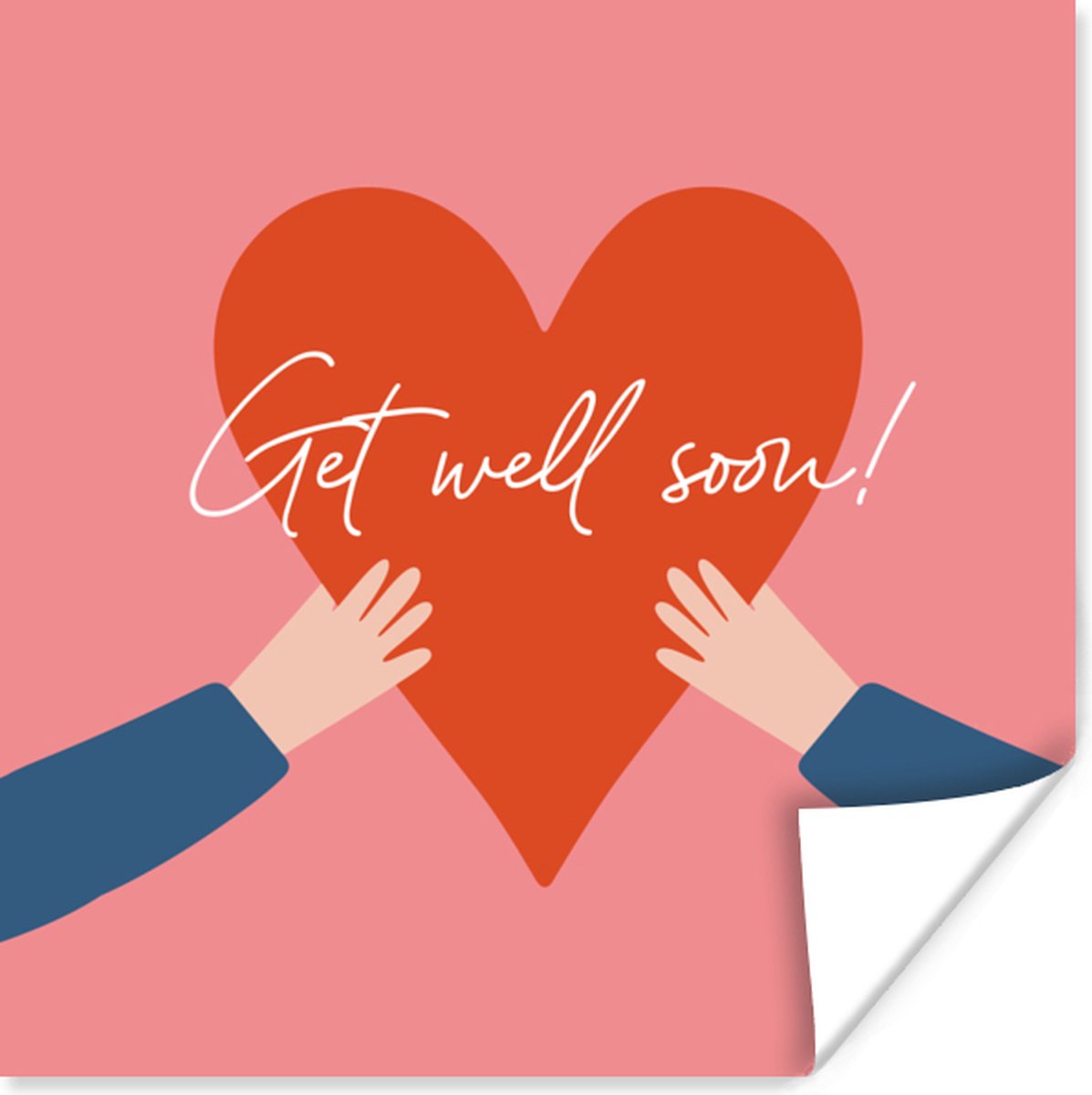 Poster Get well soon - Quotes - Rood - Hand - 50x50 cm