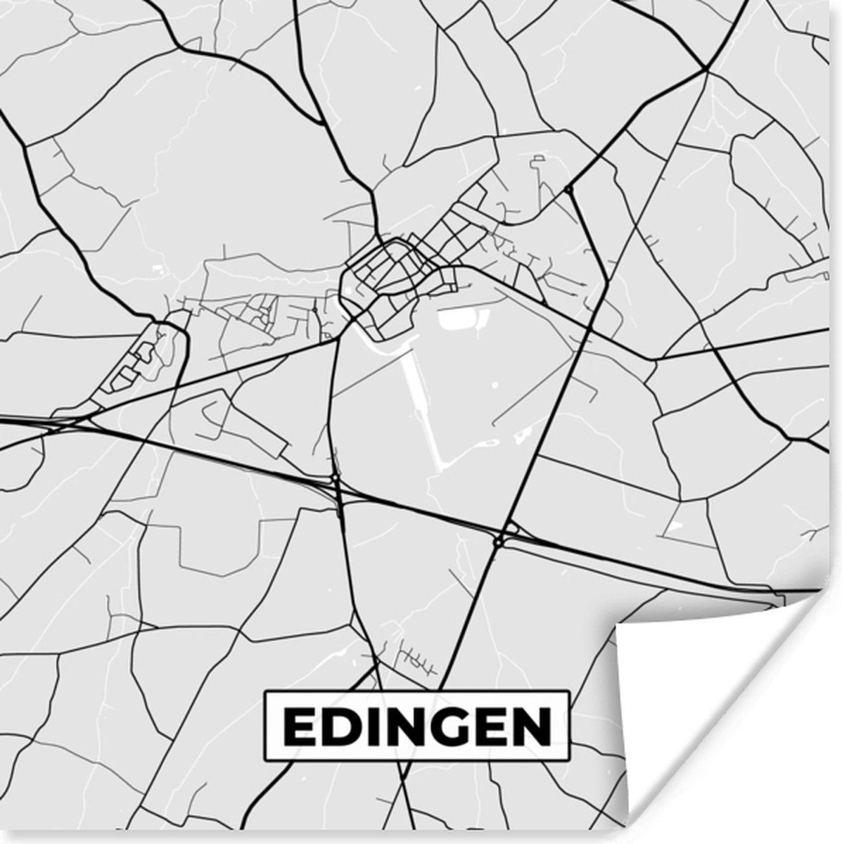 Poster Zwart Wit – België – Plattegrond – Stadskaart – Kaart – Edingen ...