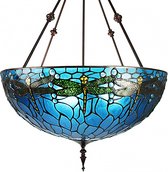LumiLamp Lampes à suspension Tiffany Ø 61x190 cm Bleu Vert Métal Verre Libellule Lampe de table à manger