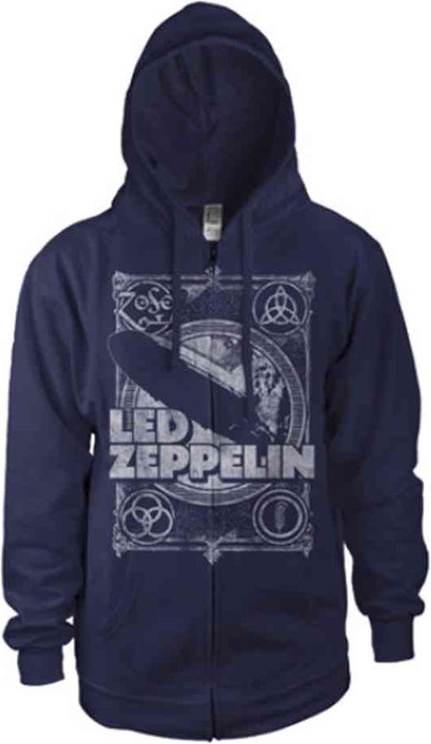 Led Zeppelin Vest met capuchon -S- Vintage Print LZ1 Blauw
