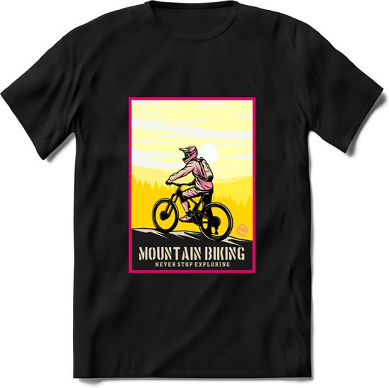 Mountain Biking | TSK Studio Mountainbike kleding Sport T-Shirt | Geel - Roze | Heren / Dames | Perfect MTB Verjaardag Cadeau Shirt Maat 3XL