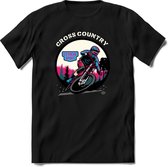 Cross Country | TSK Studio Mountainbike kleding Sport T-Shirt | Blauw - Roze | Heren / Dames | Perfect MTB Verjaardag Cadeau Shirt Maat 3XL