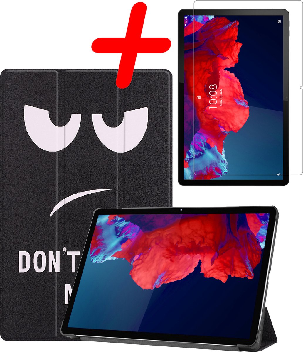 Hoesje Geschikt voor Lenovo Tab P11 - Met Screenprotector - Trifold Bookcase - Hard Cover - Hardcover Book Case - Tablet Hoes - Don't Touch Me