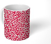 Mok - Koffiemok - Bloemen - Tak - Rood - Wit - Patronen - Mokken - 350 ML - Beker - Koffiemokken - Theemok