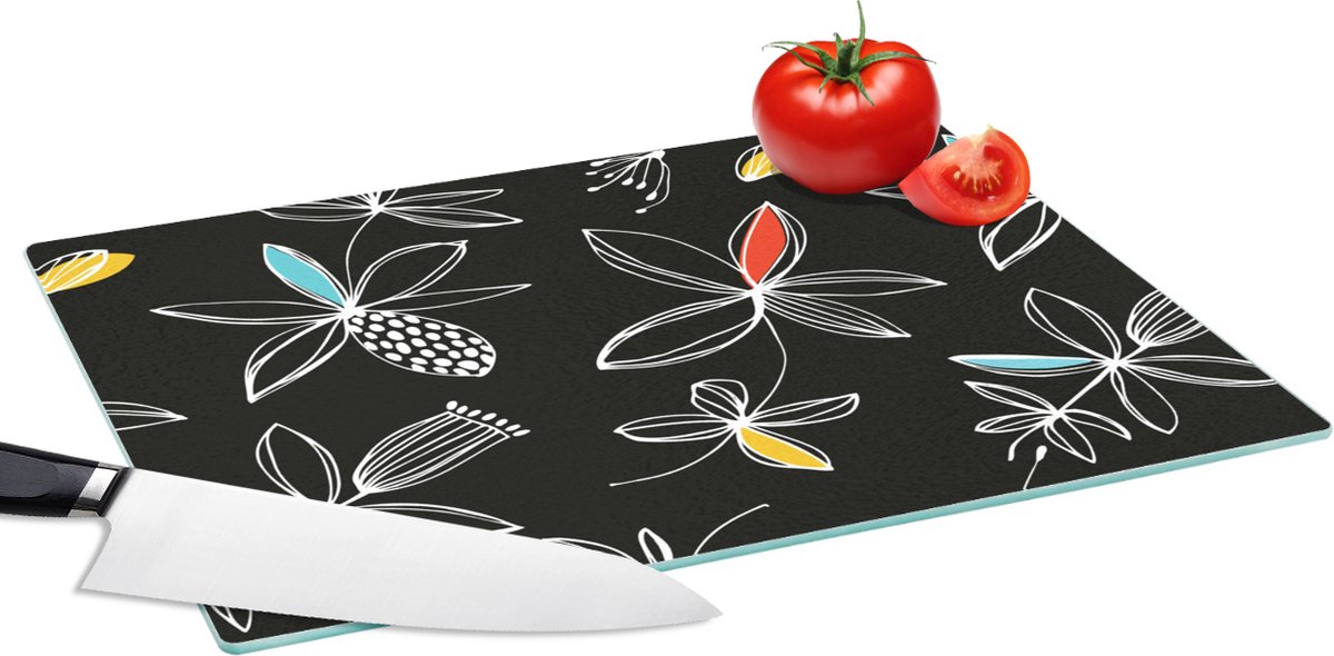 Glazen Snijplank - 39x28 - Bloemen - Line Art - Patronen - Snijplanken Glas