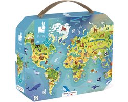 foto van Janod - Puzzel De Wereld - In Puzzelkoffer - 100 Stukjes - Geschikt Vanaf 6 Jaar