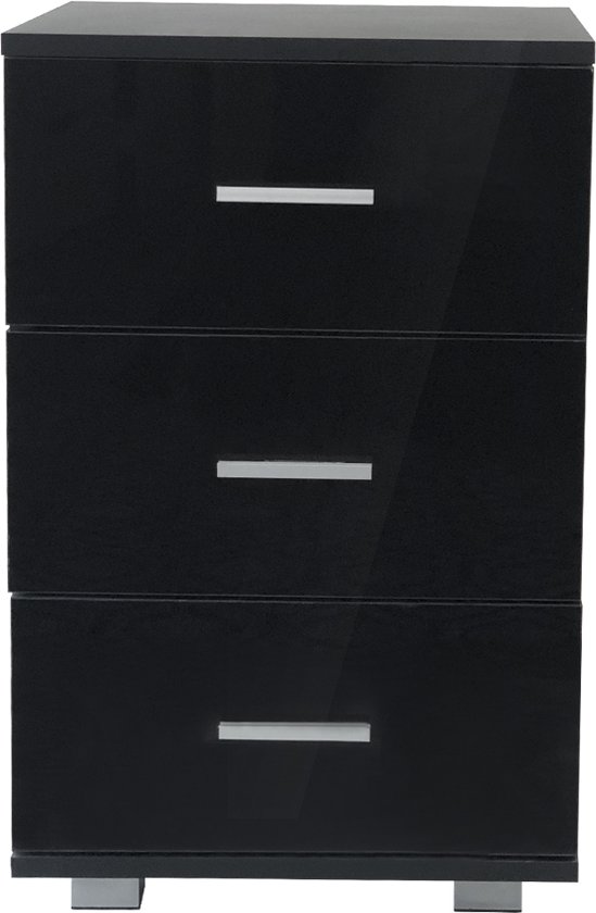 Nachtkastje - halkastje 3 lades - 63 cm hoog - zwart
