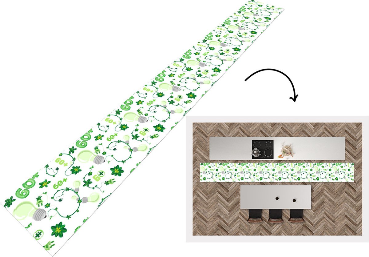 KitchenYeah Keukenloper - Keukenmat - Lampen - Planten - Patronen - 480x60 cm - Keuken vloerkleed Multicolor
