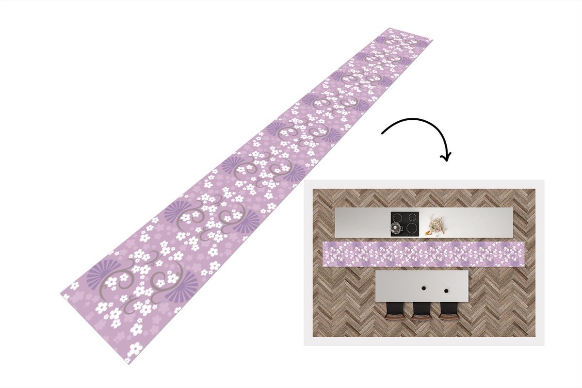 KitchenYeah Keukenloper - Keukenmat - Bloemen - Patronen - Sakura - 400x50 cm - Keuken vloerkleed Multicolor