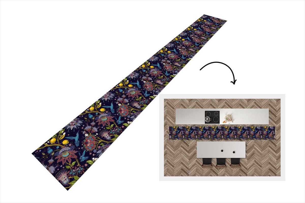 KitchenYeah Keukenloper - Keukenmat - Patronen - Vogel - Bloemen - 480x60 cm - Keuken vloerkleed Multicolor