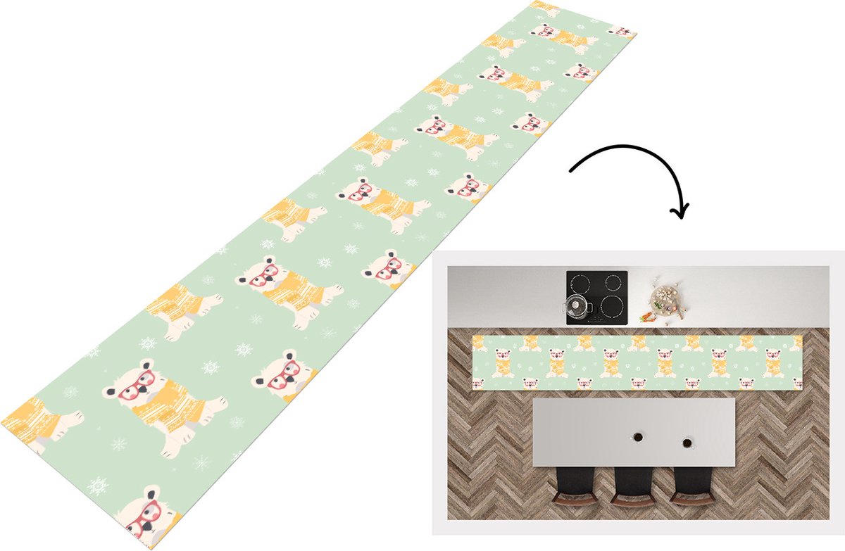 KitchenYeah Keukenloper - Keukenmat - IJsbeer - Patroon - Sjaal - Keuken vloerkleed Multicolor