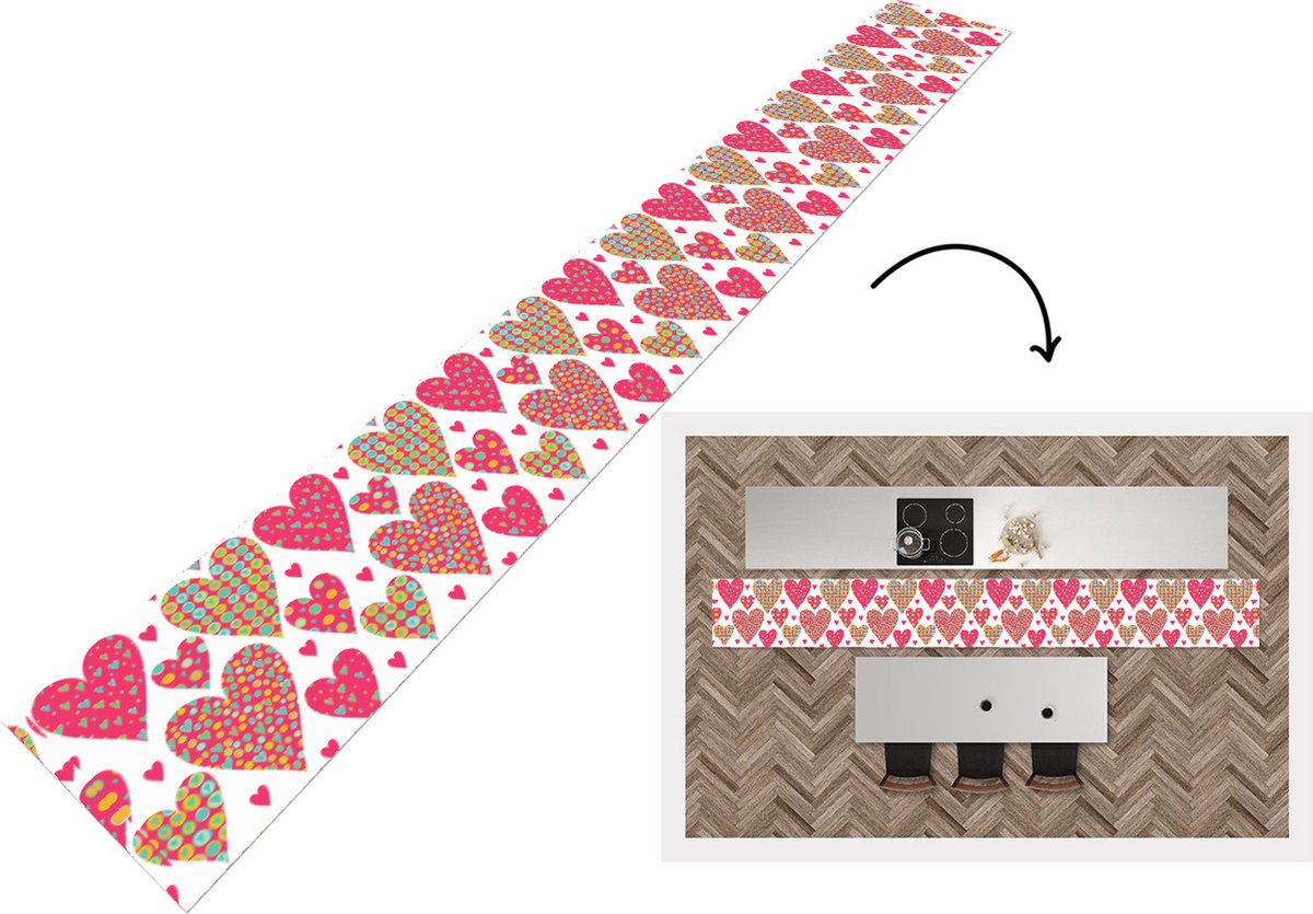 KitchenYeah Keukenloper - Keukenmat - Meisje - Hart - Love - Patronen - Keuken vloerkleed multicolor, foto 3