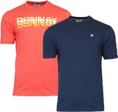 2 Pack -Donnay T-shirt - Sportshirt - Heren - Maat L - Coral & Navy (423)