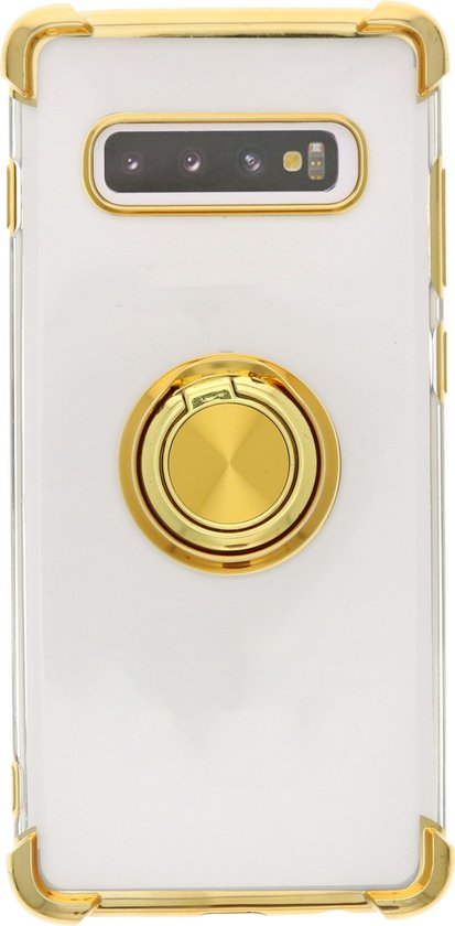 Coque Samsung Galaxy S10 Silicone avec Anneau Support Coque Arrière - Transparent/ Or