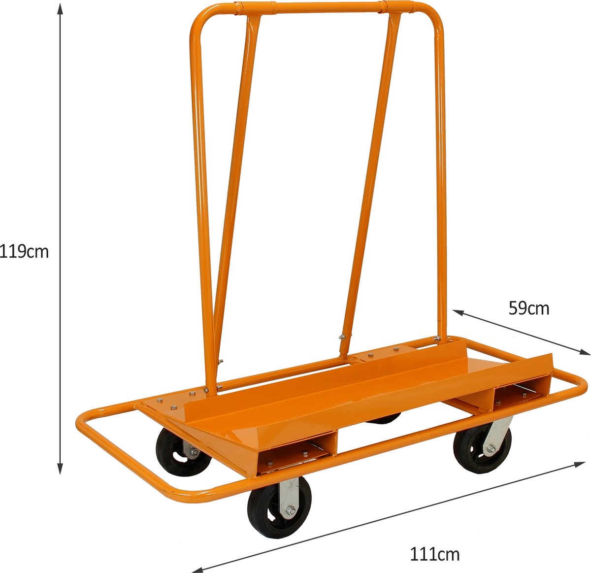 Platenlift voor gipsplaten + Troller - 5 meter max werkhoogte - Panelen - verrijdbaar met zwenkwielen - geschikt voor panelen tussen 1.2 m en 4.9 m
