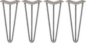 4 x Tafelpoten pinpoten - Lengte: 30.5cm - 3 pin - 10mm – Ruw staal - SkiSki Legs ™ - Retro hairpin