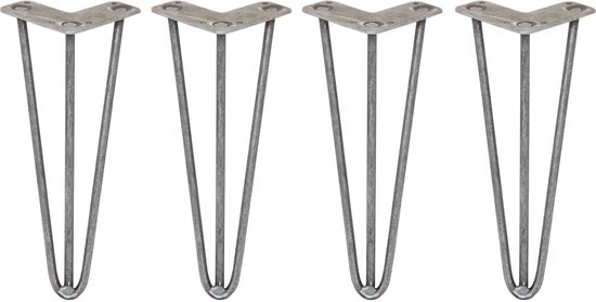 4 x Tafelpoten pinpoten - Lengte: 30.5cm - 3 pin - 10mm – Ruw staal - SkiSki Legs ™ - Retro hairpin