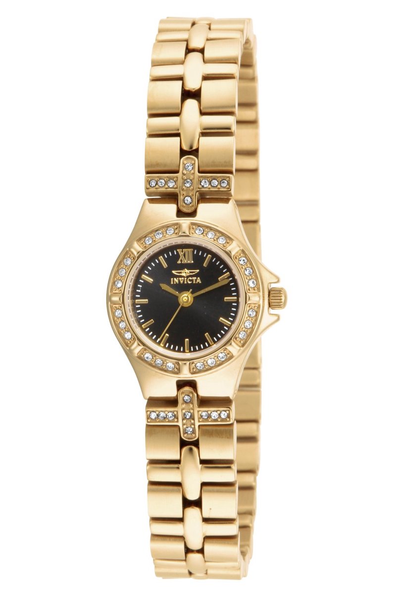 Invicta Wildflower 17065 Dames Horloge - Waterdicht - Analoog - Quartz Uurwerk - Roestvrij Staal met zwarte Wijzerplaat - 21mm