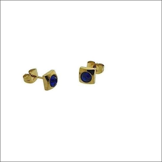 Aramat jewels ® - Vierkante zweerknopjes zirkonia donker blauw goudkleurig chirurgisch staal 6mm