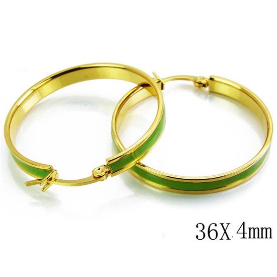 Kleurige oorringen groen 36x4mm goudkleurig chirurgisch staal