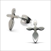 Aramat jewels ® - Zweerknopjes oorbellen kruisje zilverkleurig chirurgisch staal 10mm x 7mm