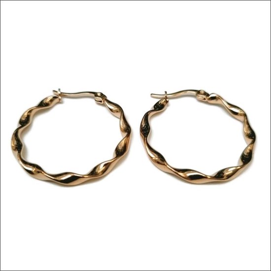 Aramat jewels ® - Rvs goudkleurige oorringen gedraaid 30x2,5mm staal