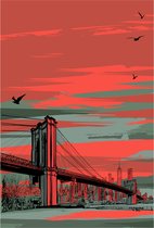 Poster - Brooklyn Bridge Illustratie, USA, incl bevestigingsmateriaal, premium print