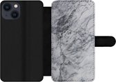 Telefoonhoesje Geschikt voor iPhone 13 telefoonhoesje - Marmer print - Steen - Grijs - Met vakjes - Wallet case met magneetsluiting