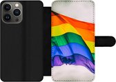 Bookcase Geschikt voor iPhone 13 Pro Max telefoonhoesje - Foto van een regenboog vlag - Met vakjes - Wallet case met magneetsluiting