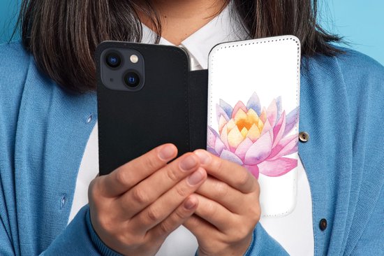 Telefoonhoesje Geschikt voor iPhone 13 Mini telefoonhoesje - Waterverf - Bloem - Waterlelie - Met vakjes - Wallet case met magneetsluiting