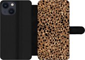 Bookcase pour iPhone 13 Mini Bookcase - Imprimé animal - Luxe - Goud - Marron - Avec compartiments - Étui portefeuille avec fermeture magnétique