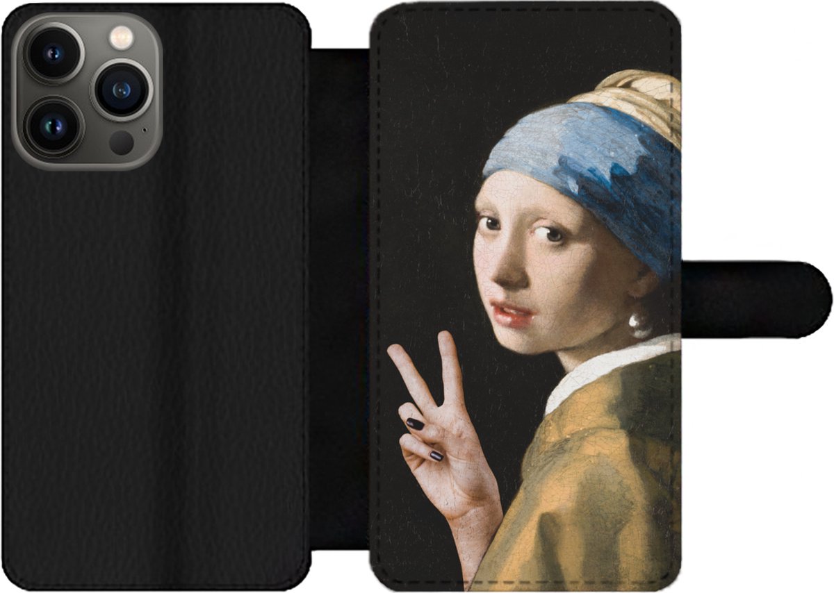 Telefoonhoesje Geschikt voor iPhone 13 Pro Max telefoonhoesje - Schilderij - Vermeer - Oude meesters - Met vakjes - Wallet case met magneetsluiting