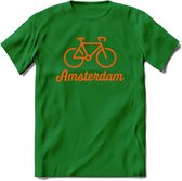 Amsterdam Fiets Stad T-Shirt | Souvenirs Holland Kleding | Dames / Heren / Unisex Koningsdag shirt | Grappig Nederland Fiets Land Cadeau | - Donker Groen - S