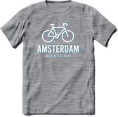 Amsterdam Bike Town T-Shirt | Souvenirs Holland Kleding | Dames / Heren / Unisex Koningsdag shirt | Grappig Nederland Fiets Land Cadeau | - Donker Grijs - Gemaleerd - XL