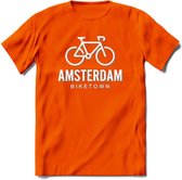 Amsterdam Bike Town T-Shirt | Souvenirs Holland Kleding | Dames / Heren / Unisex Koningsdag shirt | Grappig Nederland Fiets Land Cadeau | - Oranje - L