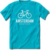 Amsterdam Bike Town T-Shirt | Souvenirs Holland Kleding | Dames / Heren / Unisex Koningsdag shirt | Grappig Nederland Fiets Land Cadeau | - Blauw - S
