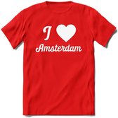 I Love Amsterdam T-Shirt | Souvenirs Holland Kleding | Dames / Heren / Unisex Koningsdag shirt | Grappig Nederland Fiets Land Cadeau | - Rood - XXL