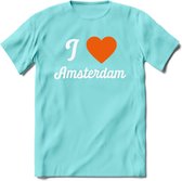 I Love Amsterdam T-Shirt | Souvenirs Holland Kleding | Dames / Heren / Unisex Koningsdag shirt | Grappig Nederland Fiets Land Cadeau | - Licht Blauw - L