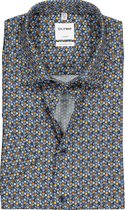 OLYMP Luxor comfort fit overhemd - korte mouw - blauw met mais geel dessin - Strijkvrij - Boordmaat: 44