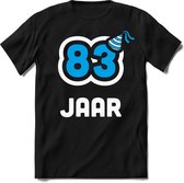 83 Jaar Feest kado T-Shirt Heren / Dames - Perfect Verjaardag Cadeau Shirt - Wit / Blauw - Maat M