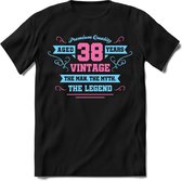 38 Jaar Legend - Feest kado T-Shirt Heren / Dames - Licht Blauw / Licht Roze - Perfect Verjaardag Cadeau Shirt - grappige Spreuken, Zinnen en Teksten. Maat XL