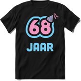 68 Jaar Feest kado T-Shirt Heren / Dames - Perfect Verjaardag Cadeau Shirt - Licht Blauw / Licht Roze - Maat XXL