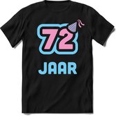 72 Jaar Feest kado T-Shirt Heren / Dames - Perfect Verjaardag Cadeau Shirt - Licht Blauw / Licht Roze - Maat XXL
