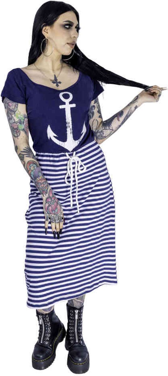 Rockabella - BON VOYAGE Lange jurk - XXL - Blauw/Wit