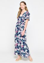 LOLALIZA Maxi bloemenjurk - Marine Blauw - Maat 48