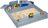 Relaxdays zandbak met modderkeuken - houten kinderzandbak met bankje - buiten - rechthoek