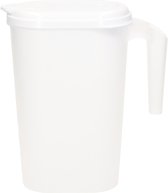 Waterkan/sapkan transparant/wit met deksel 1.6 liter kunststof - Smalle schenkkan die in de koelkastdeur past