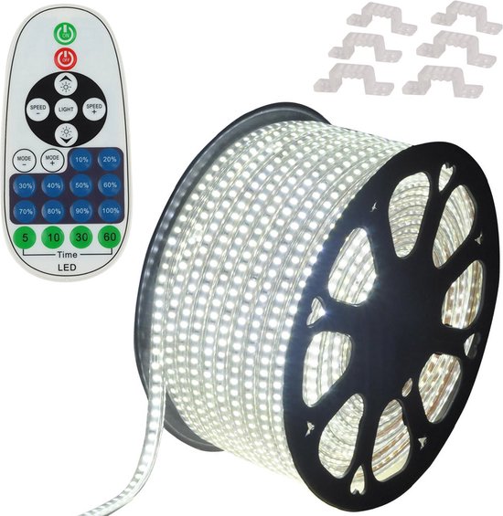 LED Strip - meter in een ROL - 220V - 2835SMD - 180L/M - IP65 - Met IR 23 knops afstandsbediening